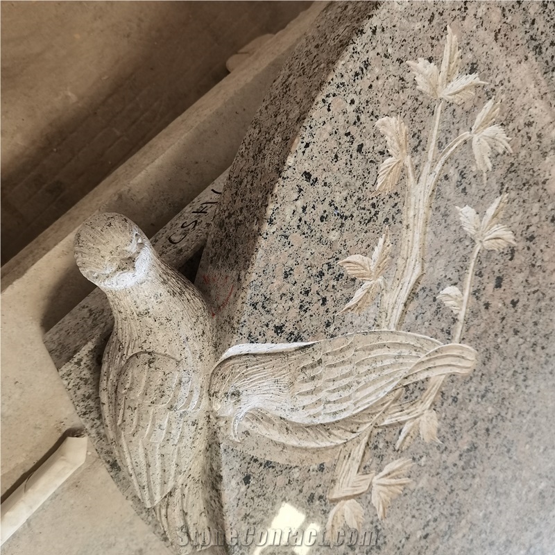 China Sapphire Granite Headstone With Bird Carving