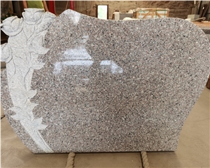 G664 China Pink Granite Flower Carving Double Monument