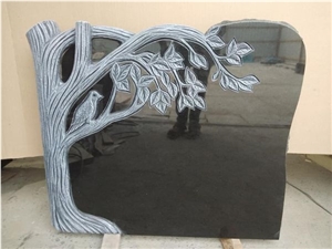 Absolute Black Granite Tree Carved Headstone