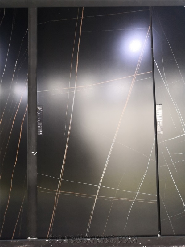 Black Laurent Sintered Stone Slab Interior Kitchen Design
