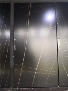 Black Laurent Sintered Stone Slab Interior Kitchen Design