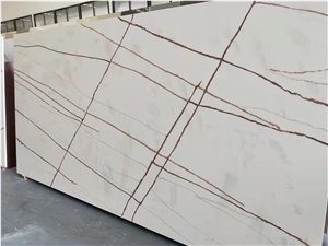 Golden Lines White Color Quartz Slabs For Home Decor