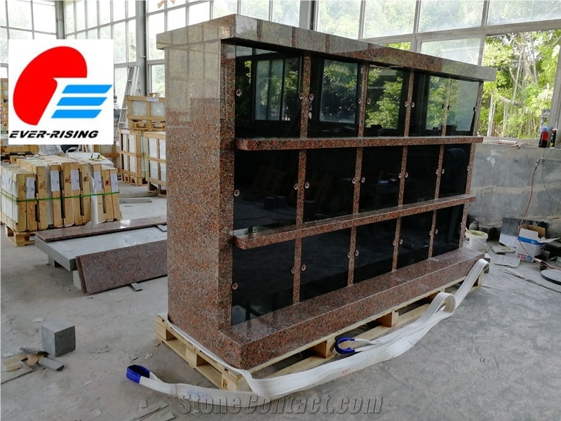 15 Niche Rectangle Columbarium Pink Granite With Black Door 