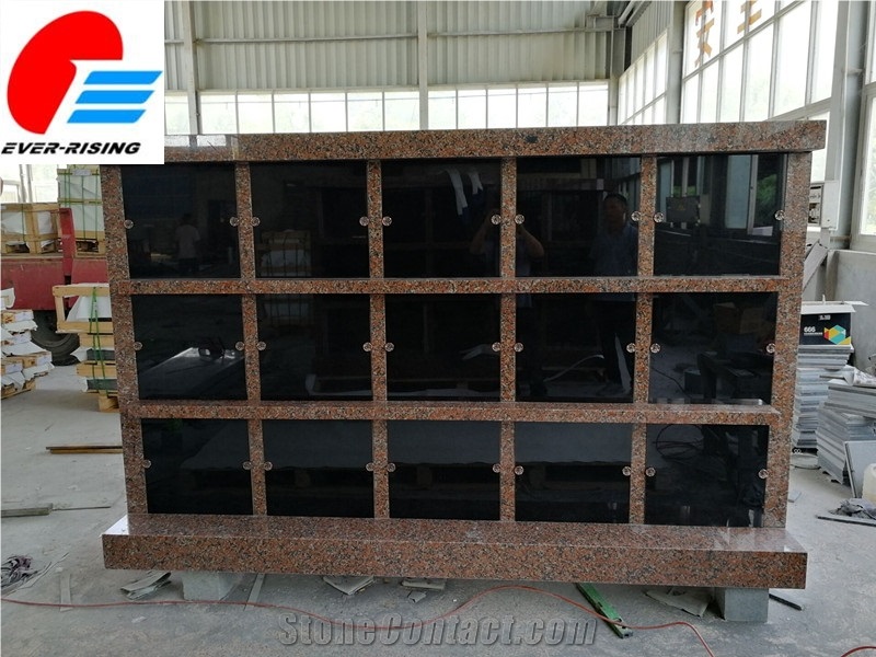 15 Niche Rectangle Columbarium Pink Granite With Black Door 