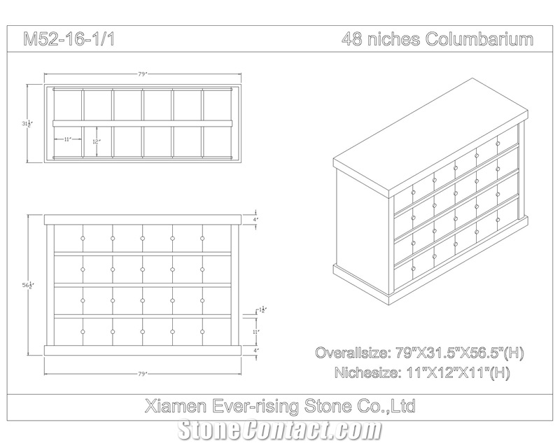 Light  Gray And Shangxi Black Granite Columbarium Niche