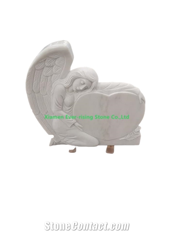 White Marble Tombstone With Angle And Heart 