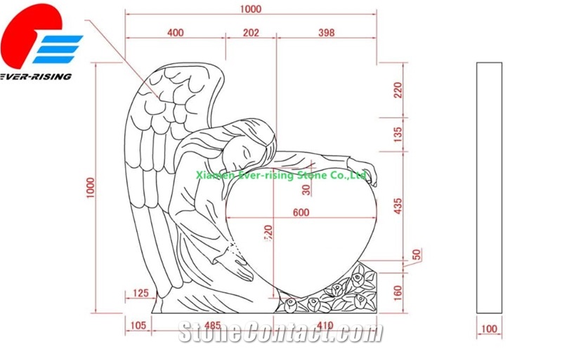 White Marble Tombstone With Angle And Heart 
