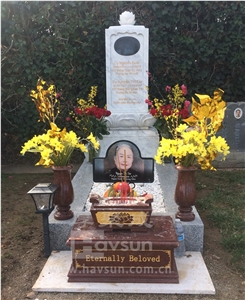 Asian Style White Marble  Lotus Monument  Tombstone 