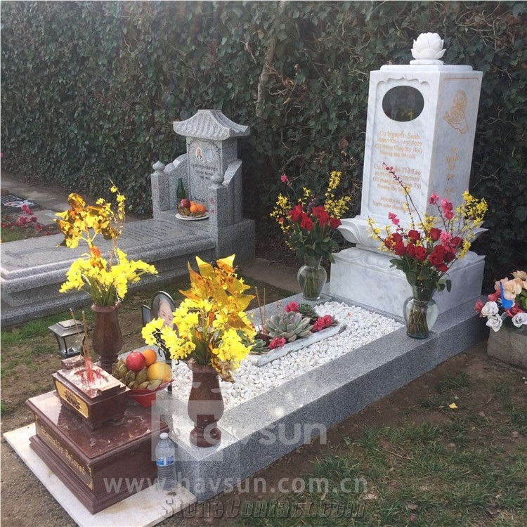 Asian Style White Marble  Lotus Monument  Tombstone 
