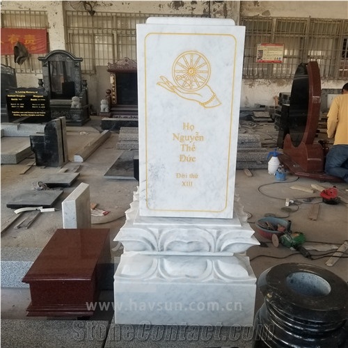 Asian Style White Marble  Lotus Monument  Tombstone 
