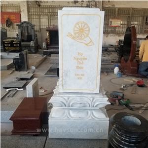 Asian Style White Marble  Lotus Monument  Tombstone 