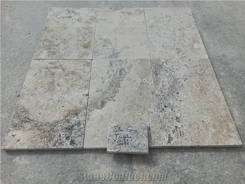 Silver Soft Grey Antique Travertine Tiles 