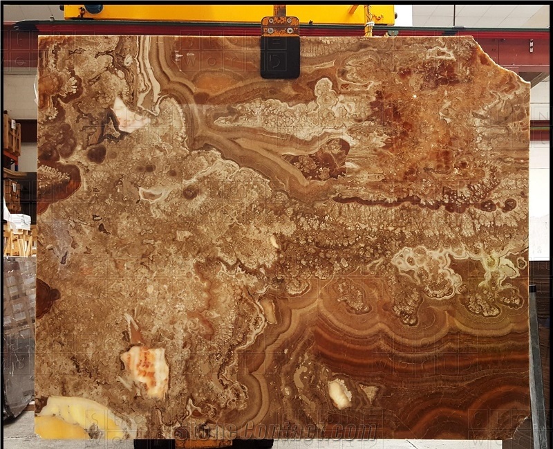 Tiger Onyx Pakistan Bookmatch Slab Tile Wall Cladding
