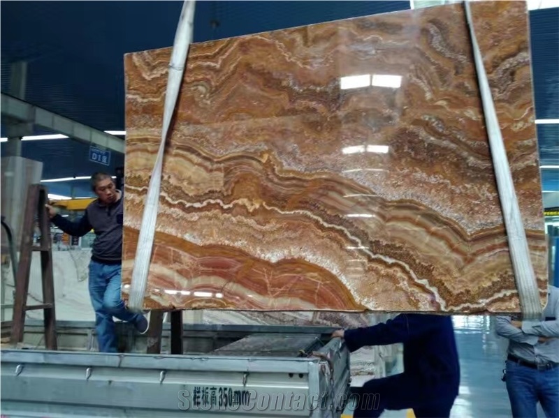 Tiger Onyx Pakistan Bookmatch Slab Tile Wall Cladding