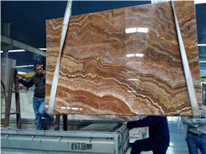 Tiger Onyx Pakistan Bookmatch Slab Tile Wall Cladding