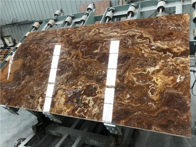Tiger Onyx Pakistan Bookmatch Slab Tile Wall Cladding