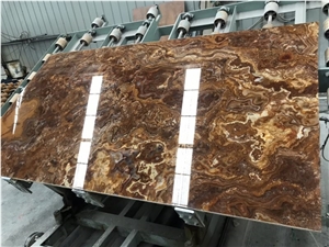 Tiger Onyx Pakistan Bookmatch Slab Tile Wall Cladding