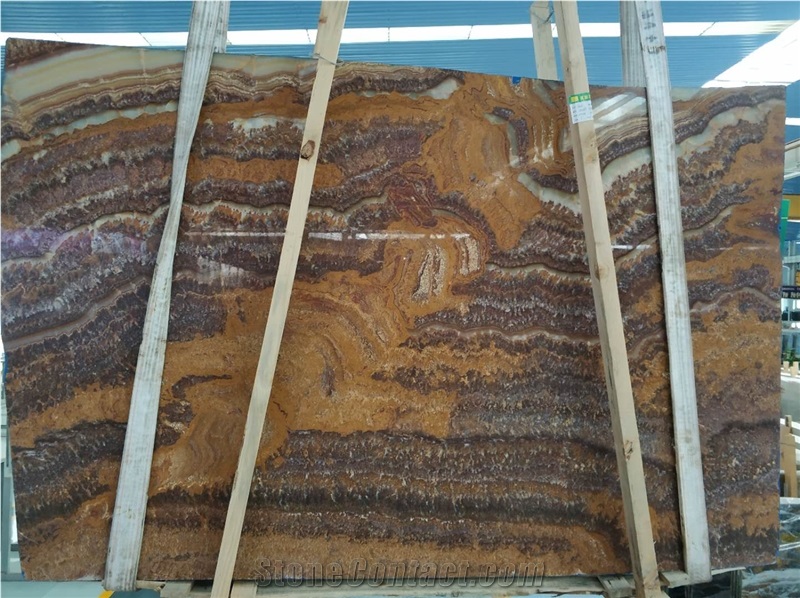 Tiger Onyx Pakistan Bookmatch Slab Tile Wall Cladding