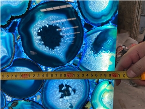 Backlit Blue Semiprecious Agate For Villa Wall Panel Slab
