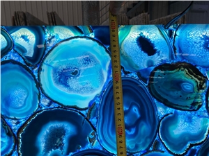 Backlit Blue Semiprecious Agate For Villa Wall Panel Slab