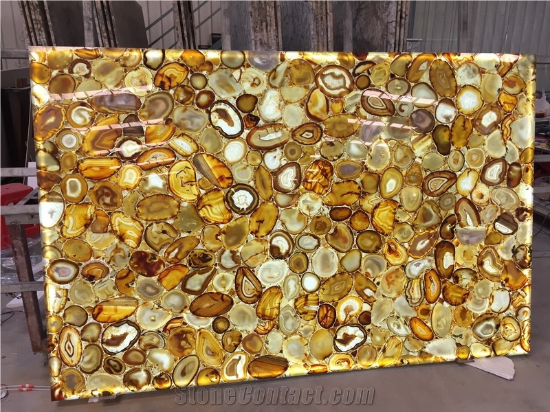 Backlit Yellow Color Agate Stone For Bartop,Coffee Top