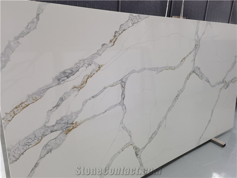 Calacatta Gold Look Artificial Quartz Stone Slab Panel