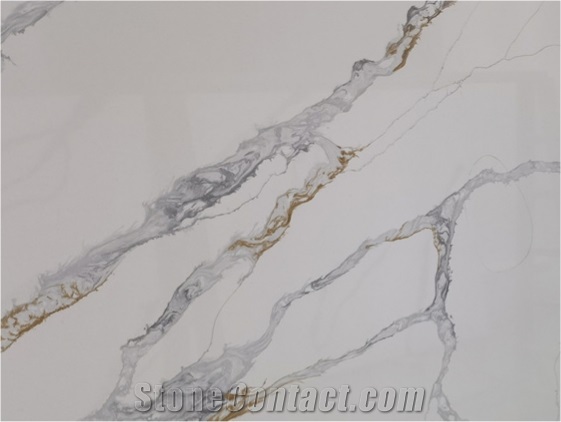 Calacatta Gold Look Artificial Quartz Stone Slab Panel