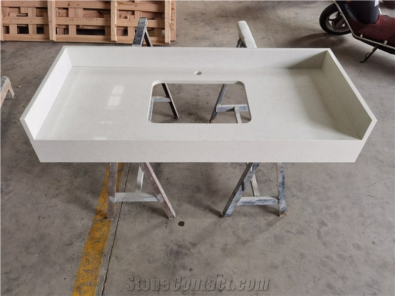 Elegant White Artificial Quartz Vanity Tops, Bathroom Tops
