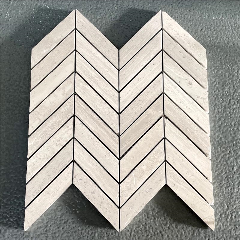 White Wood Marble Polished Mosaic Floor Wall Chevron Tiles