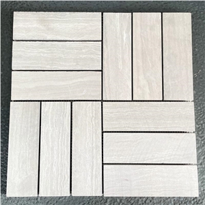 White Wood Marble Polished Mosaic Floor Wall Chevron Tiles