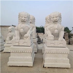 White Marble Fu Dog Sculpture Chinese Foo Dog Statue