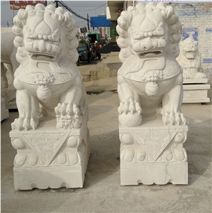 White Marble Fu Dog Sculpture Chinese Foo Dog Statue