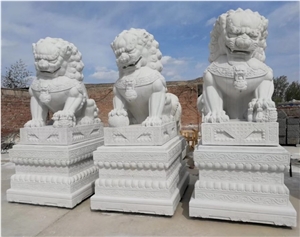 White Marble Fu Dog Sculpture Chinese Foo Dog Statue