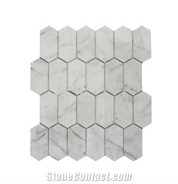 Calacatta White Polished Marble  Mosaic Long Hexagon Tiles