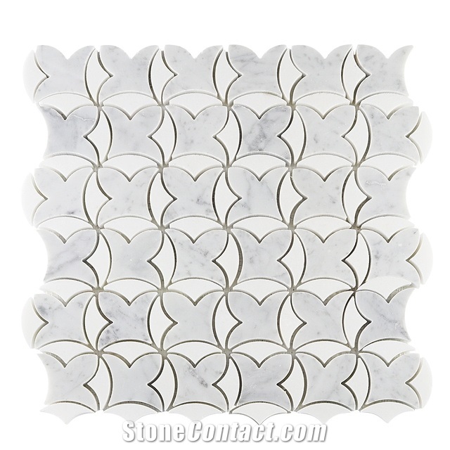 Calacatta White Polished Marble  Mosaic Long Hexagon Tiles
