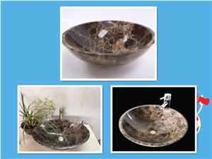 Dark Emperador Marble Washbasin Sinks For Bathroom Washing