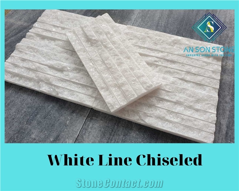 Wall Panel Line Chiseled White Marble