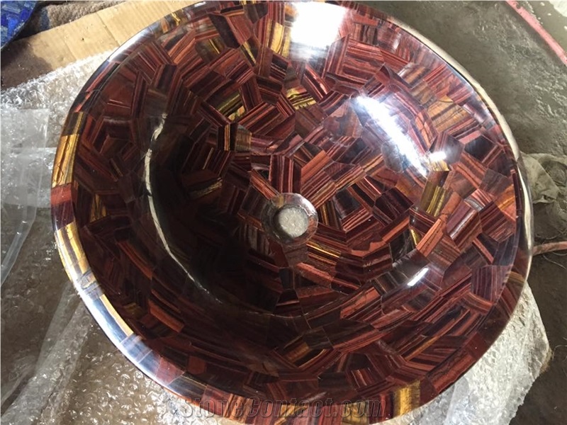 Luxury Polished Round Red Tiger Eye Stone Sinks