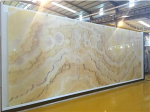Ransparent Yellow Orange Onyx Bookmatch For Wall