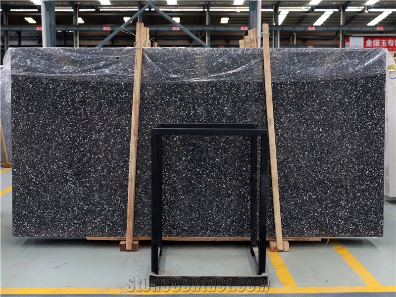 Black With White Marble Chippings Black Terrazzo Slabs