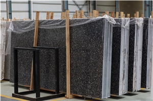 Black With White Marble Chippings Black Terrazzo Slabs
