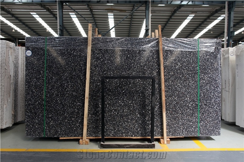 Black With White Marble Chippings Black Terrazzo Slabs