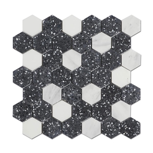 Black With White Marble Chippings Black Terrazzo Slabs