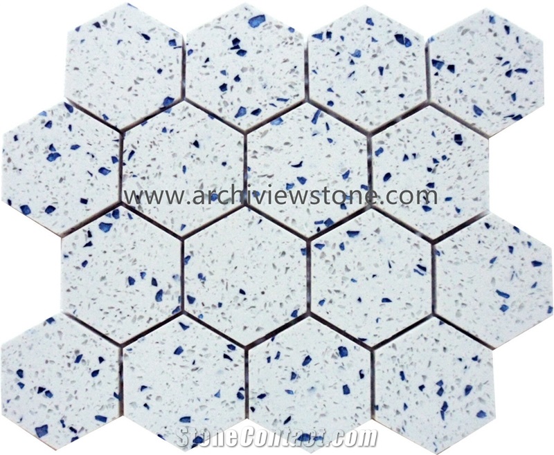 Hexagon Mosaic Cheap Cement White Terrazzo Mosaic Tiles