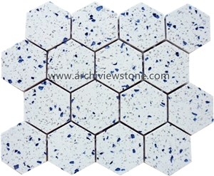 Hexagon Mosaic Cheap Cement White Terrazzo Mosaic Tiles