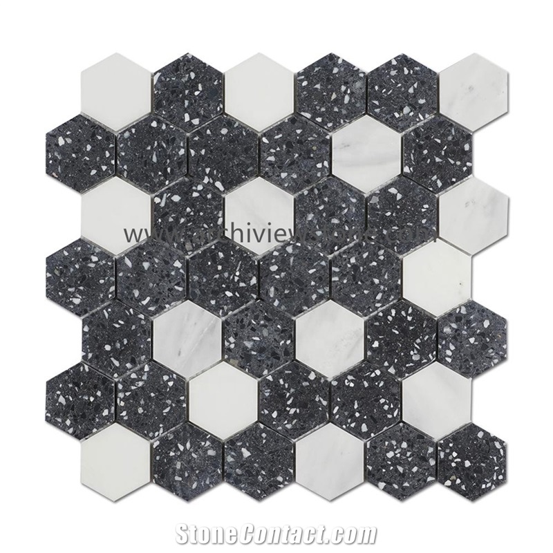 Hexagon Mosaic Cheap Cement White Terrazzo Mosaic Tiles