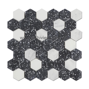 Hexagon Mosaic Cheap Cement White Terrazzo Mosaic Tiles