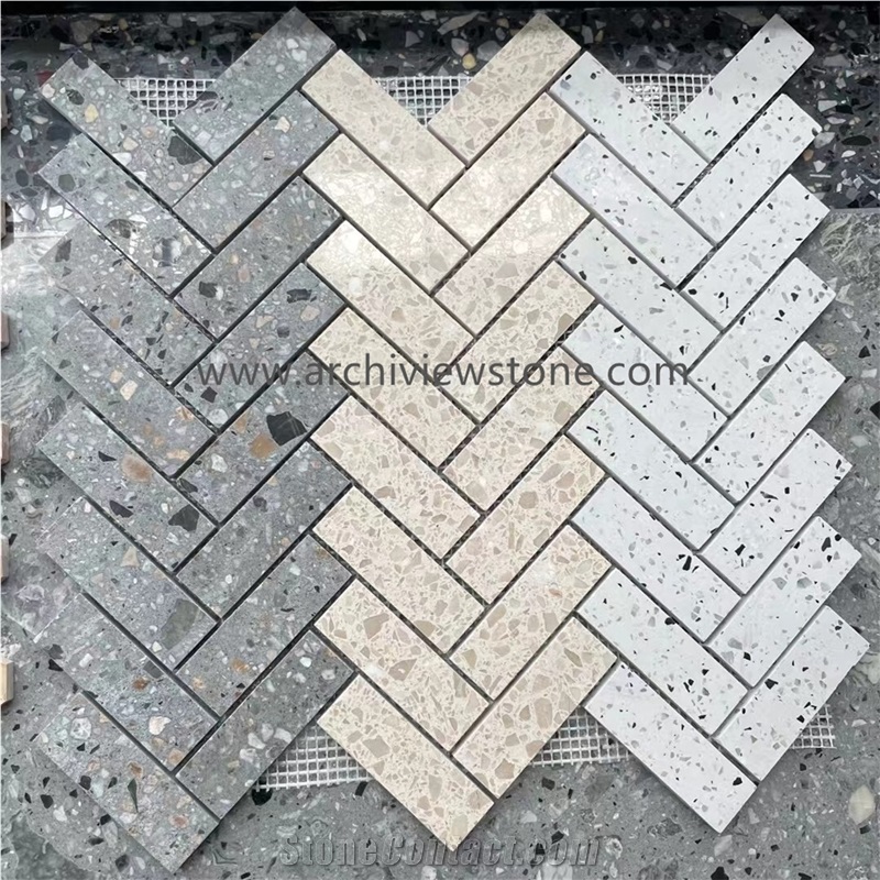 Hexagon Mosaic Cheap Cement White Terrazzo Mosaic Tiles