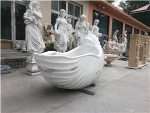 Custom Made Natural Stone Shell Stone Bathtub White Marble