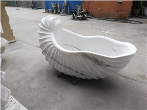 Custom Made Natural Stone Shell Stone Bathtub White Marble
